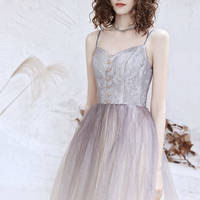Cute tulle sequins long prom dress A line evening dress - Thumbnail 3