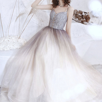 Cute tulle sequins long prom dress A line evening dress - Thumbnail 4