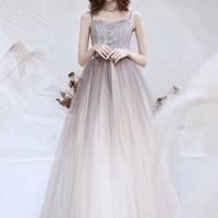 Cute tulle sequins long prom dress A line evening dress - Thumbnail 5