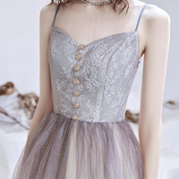 Cute tulle sequins long prom dress A line evening dress - Thumbnail 6