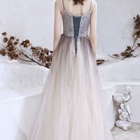 Cute tulle sequins long prom dress A line evening dress - Thumbnail 7
