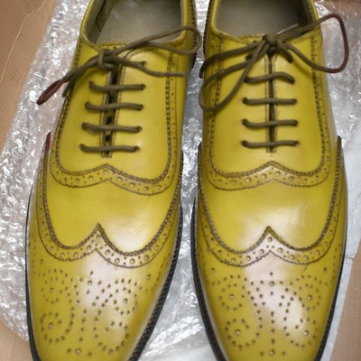 Top rated fashion men's hand stitch yellow oxfords wingtip brogue genuine leather shoes, formal wear lace up shoes - Thumbnail 3