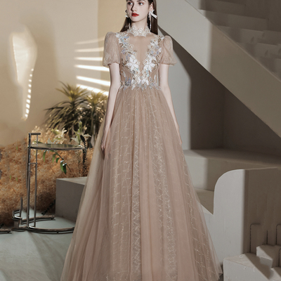 Elegant tulle lace long prom dress a line evening gown - Thumbnail 3