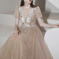 Elegant tulle lace long prom dress A line evening gown - Thumbnail 4