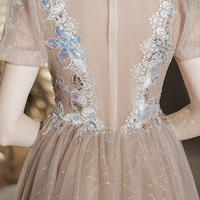 Elegant tulle lace long prom dress A line evening gown - Thumbnail 5