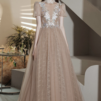 Elegant tulle lace long prom dress A line evening gown - Thumbnail 6