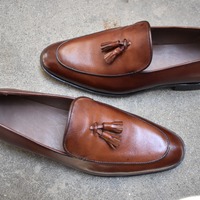 Hot Sale Men's Hand Stitch Brown Tassels Loafer Leather Casual Wear Shoes - Thumbnail 1