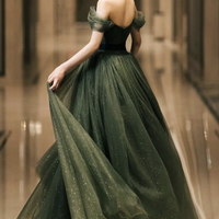 Green tulle long A line prom dress evening dress,1381 - Thumbnail 2