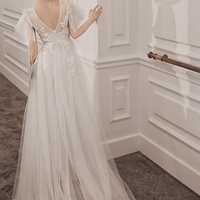 White tulle lace long prom dress A line evening dress - Thumbnail 6