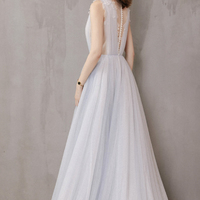 Cute v neck tulle long prom dress A line evening dress - Thumbnail 4