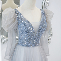 Cute v neck tulle long prom dress A line evening dress - Thumbnail 3