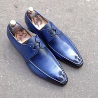Handmade Men's Blue Derby Lace Up Dress Shoes, Real Leather Shoes - Thumbnail 1
