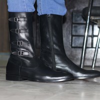 Handmade Men Long Leather Knee High Riding Trend Boots, Men Black High ankle boots - Thumbnail 1