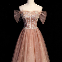 High quality tulle beads long prom dress A line evening dress - Thumbnail 2