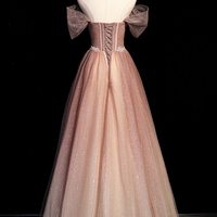 High quality tulle beads long prom dress A line evening dress - Thumbnail 4