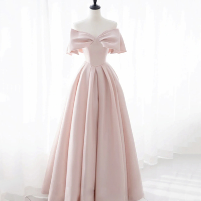 Pink satin long prom dress pink evening dress - Thumbnail 2