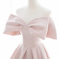 Pink satin long prom dress pink evening dress - Thumbnail 1