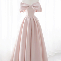 Pink satin long prom dress pink evening dress - Thumbnail 2