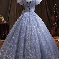Blue tulle sequins long ball gown dress formal dress - Thumbnail 4