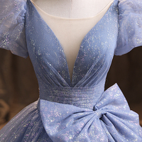 Blue tulle sequins long ball gown dress formal dress - Thumbnail 5