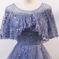 Blue tulle sequins long prom dress eveing dress - Thumbnail 1