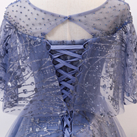 Blue tulle sequins long prom dress eveing dress - Thumbnail 3