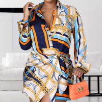 Women Chain Long Sleeve Print Dress - Thumbnail 1