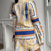 Women Chain Long Sleeve Print Dress - Thumbnail 2