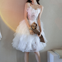 White tulle lace short prom dress homecoming dress - Thumbnail 1