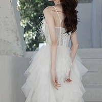 White tulle lace short prom dress homecoming dress - Thumbnail 4