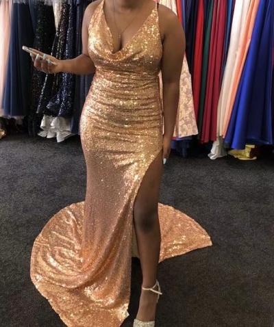 Prom Dresses Halter with Slit Side Sequins