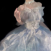 Japanese Princess Doll Fairy Cinderella Layered Lace Pearl Bow Blue White Dress - Thumbnail 5