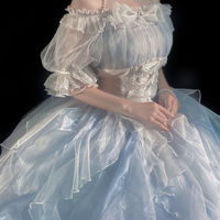 Japanese Princess Doll Fairy Cinderella Layered Lace Pearl Bow Blue White Dress - Thumbnail 7