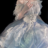 Japanese Princess Doll Fairy Cinderella Layered Lace Pearl Bow Blue White Dress - Thumbnail 9