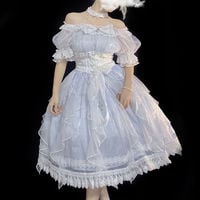 Japanese Princess Doll Fairy Cinderella Layered Lace Pearl Bow Blue White Dress - Thumbnail 3