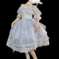 Japanese Princess Doll Fairy Cinderella Layered Lace Pearl Bow Blue White Dress - Thumbnail 8