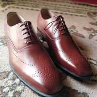 Best Style Hand Stitch Brown Wingtip Shoes, Brogue Leather Lace Up Formal Wear Shoes - Thumbnail 1