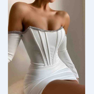 Chain off-the-shoulder skinny long sleeve dress