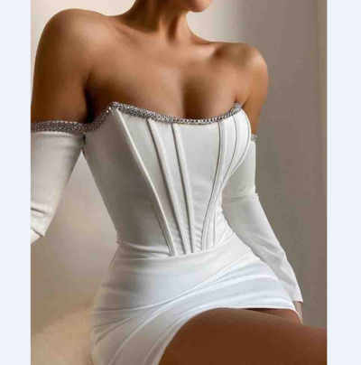 Chain Off-The-Shoulder Skinny Long Sleeve Dress