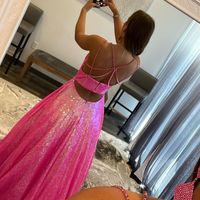 Sparkly Hot Pink Ball Gown Sequins Prom Dress with Straps - Thumbnail 2