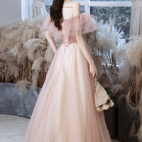 Pink tulle sequins long prom dress pink evening dress - Thumbnail 6