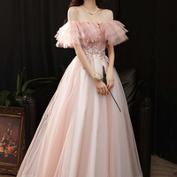 Pink tulle sequins long prom dress pink evening dress - Thumbnail 7