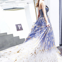 Blue gradient tulle long prom dress A line evening dress - Thumbnail 2