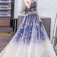 Blue gradient tulle long prom dress A line evening dress - Thumbnail 1