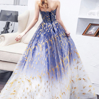 Blue gradient tulle long prom dress A line evening dress - Thumbnail 4