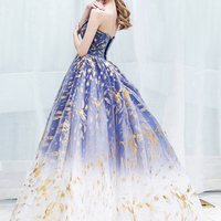 Blue gradient tulle long prom dress A line evening dress - Thumbnail 3