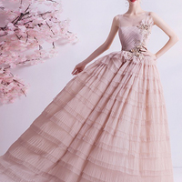 Pink tulle sequins long prom dress evening dress - Thumbnail 2