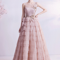 Pink tulle sequins long prom dress evening dress - Thumbnail 7