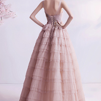 Pink tulle sequins long prom dress evening dress - Thumbnail 8