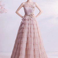 Pink tulle sequins long prom dress evening dress - Thumbnail 9